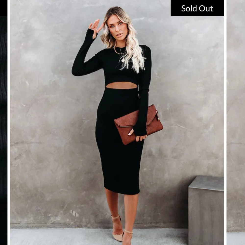 Vici Ribbed Cut-Out Midi Dress. Black. Small